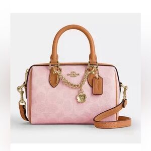 Coach Mini Rowan Crossbody Bag In Signature Canvas CEK79 Powder Pink Brown NWT